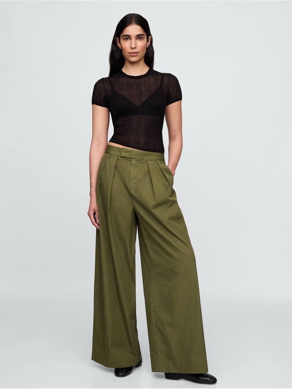 GAP Olive Pleated High-Rise Wide Leg Khaki Pants 10 Long